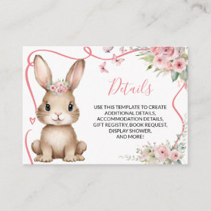Söt kanin baby shower flicka rosa blommiga detalje tilläggskort