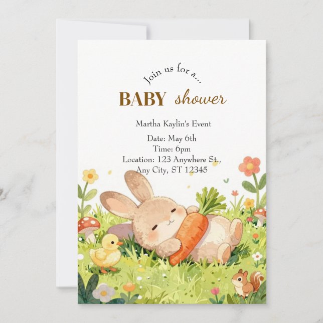 Söt Kanin Baby Shower Inbjudan (Framsida)