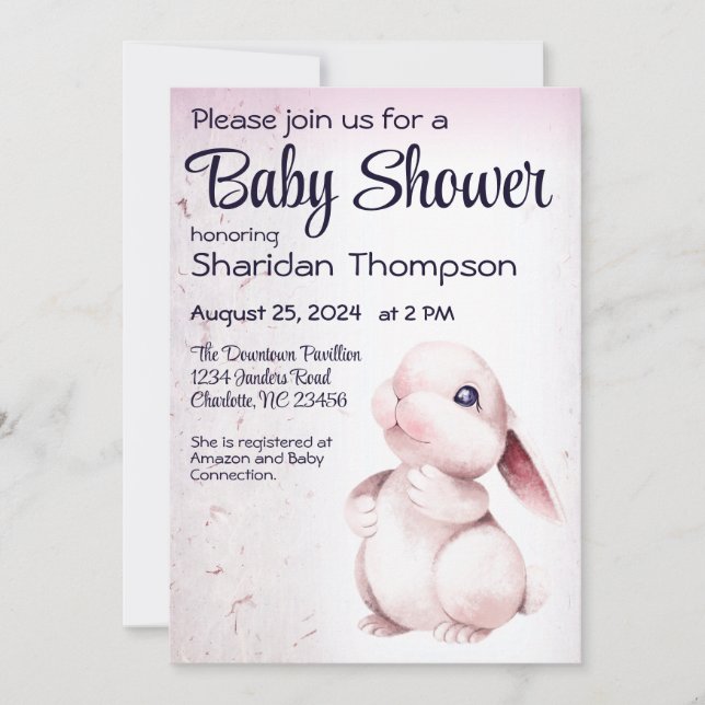 Söt kanin Baby Shower Inbjudningar (Framsida)
