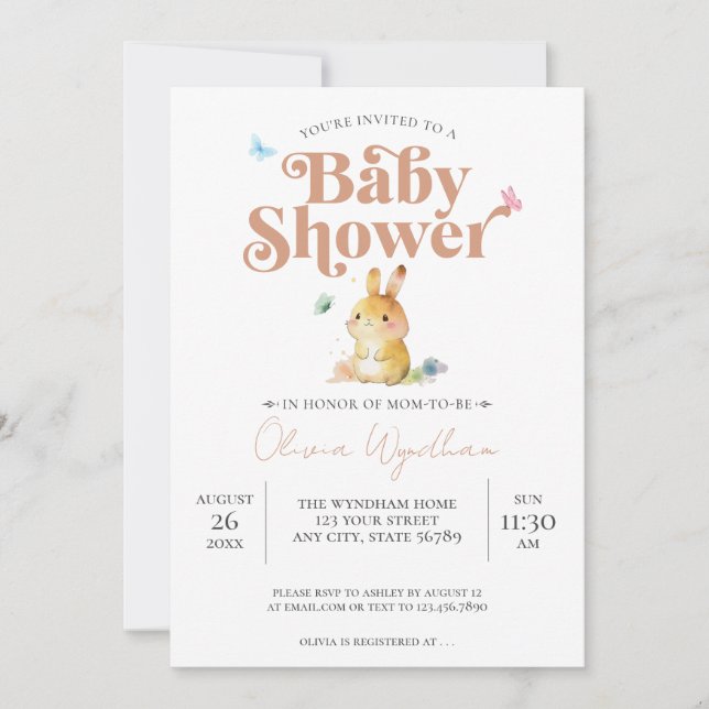 Söt kanin Baby Shower Neutral Inbjudningar (Framsida)