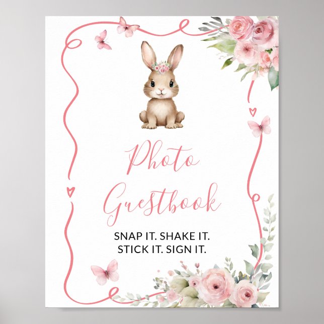 Söt kanin bebisdopp flicka fotogästbok poster (Framsidan)