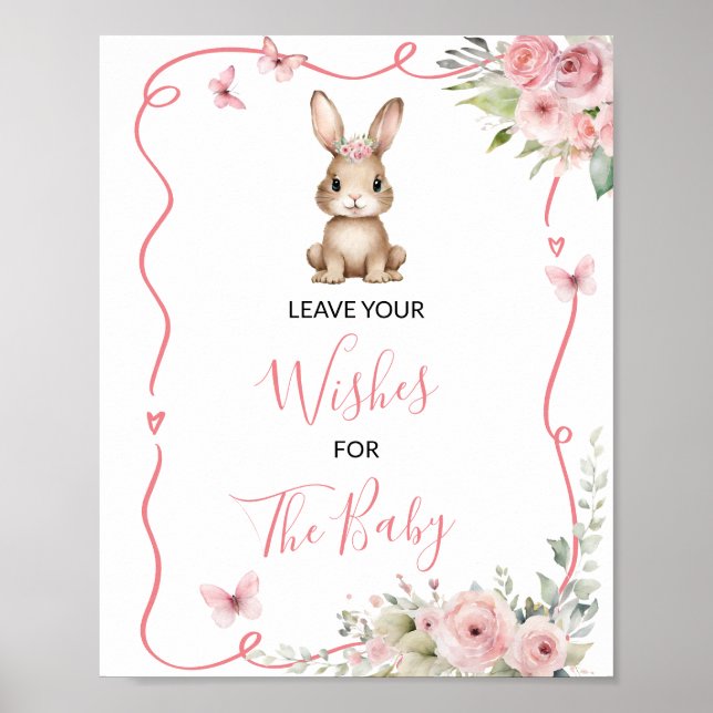Söt kanin bebisfest flicka lämna dina önskningar poster (Framsidan)