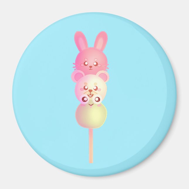 Söt kanin, björn och groda Dango Glansig Poster Magnet (Framsidan)