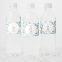 Söt kanin, blå rosett, blå blommor, baby shower