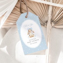 Söt kanin, blå rosett, blå prickar, baby shower