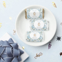 Söt kanin, blå slinga, blå blommor, baby shower