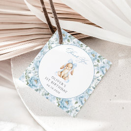 Söt kanin, blå slinga, blå blommor, Första födelse Gåvor Etiketter
