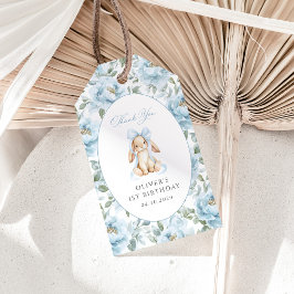 Söt Kanin, Blå Slöja, Blå Blommor, Första Födelsed Presentetikett