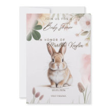 Söt kanin Blommig Baby Shower Inbjudan Redigerbar