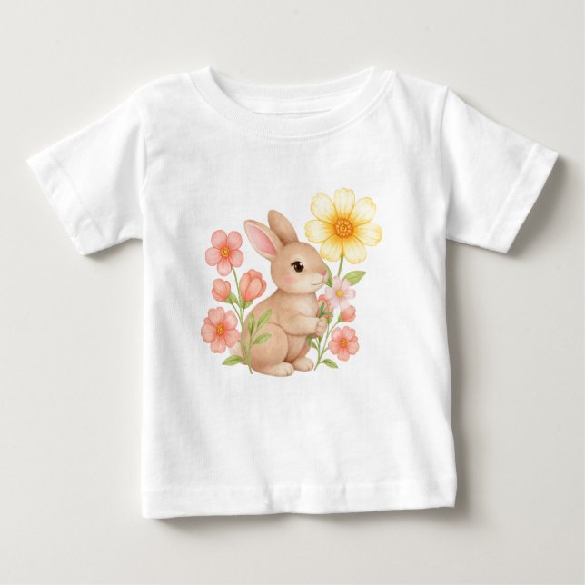 Söt kanin blommig baby t shirt (Framsida)
