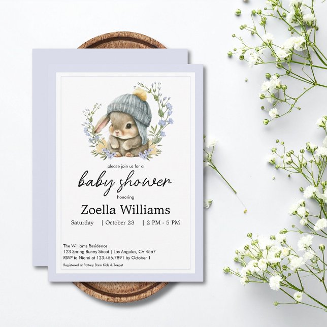 Söt kanin Blommig vår Baby Shower Inbjudan (Cute Bunny Floral Spring Baby Shower Invitation 1)
