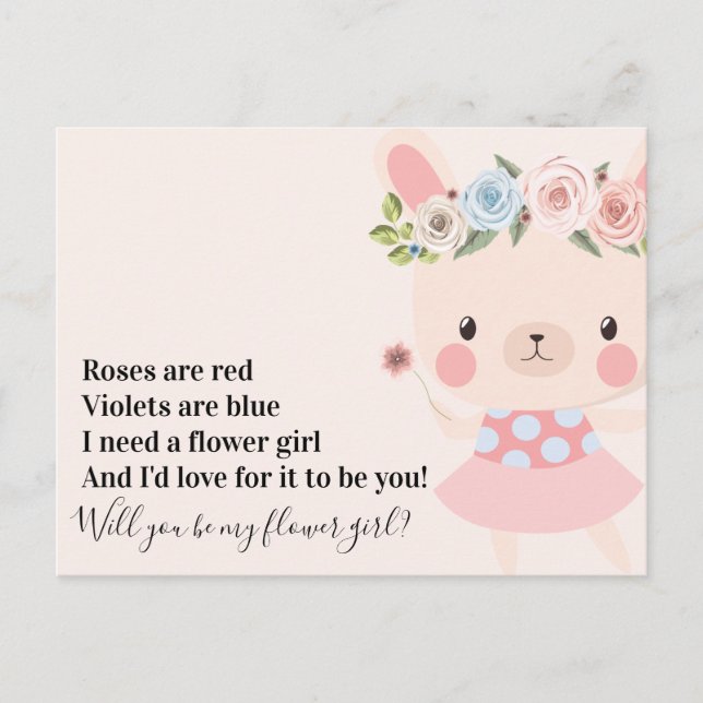 Söt Kanin Bröllop Blomsterflicka Förlovning Meddelande Vykort (Framsida)