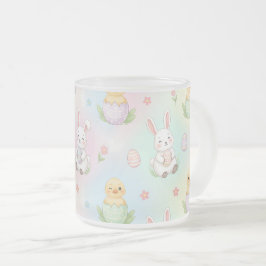 Söt kanin Chick & Lamm Påskmönster Frostad Glasmugg