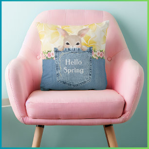 Söt kanin Denim Ficka Hello Spring Kastkudde Kudde