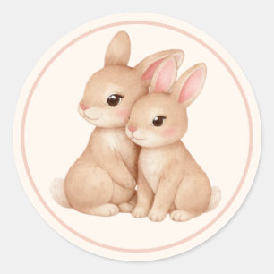 Söt kanin-duo mamma & babykanin påsk runt klistermärke