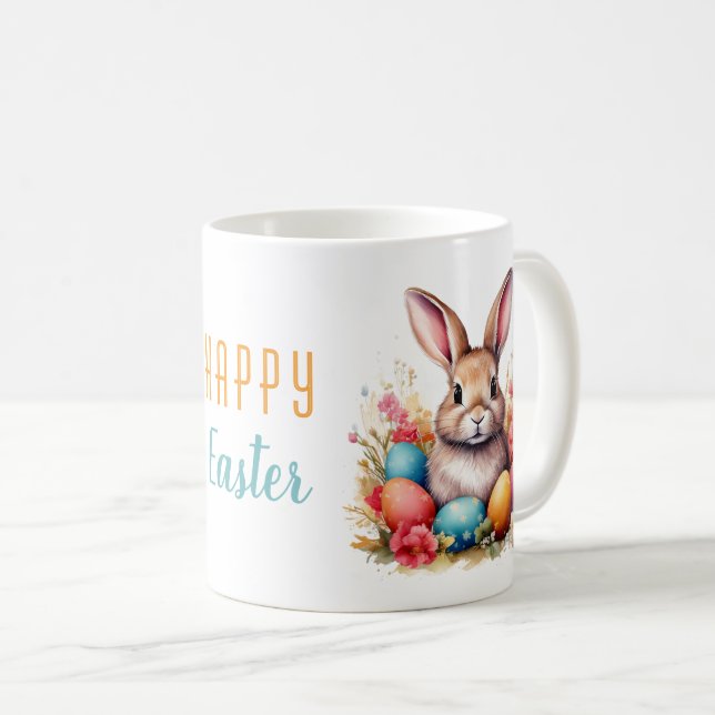 Söt Kanin Färgglada Ägg Blommor Glad Påsk Kaffemugg (Framsida höger)