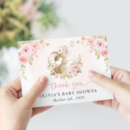 Söt Kanin, Fjäril, Rosa Blommor, Baby Shower Tack Kort