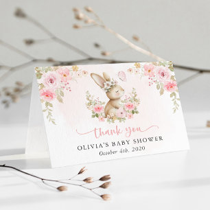 Söt Kanin, Fjäril, Rosa Blommor, Baby Shower Tack Kort
