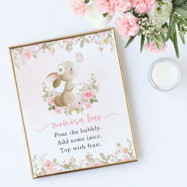 Söt Kanin, Fjäril, Rosa Blommor, Momosa Bar Poster