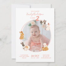 Söt kanin födelsedags baby shower inbjudan