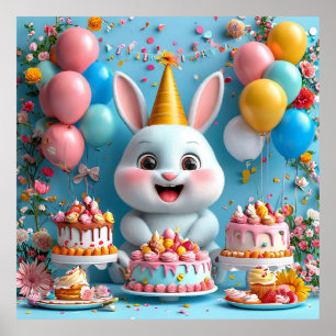 🐰 Söt kanin födelsedagsaffisch partedekoration pr Poster