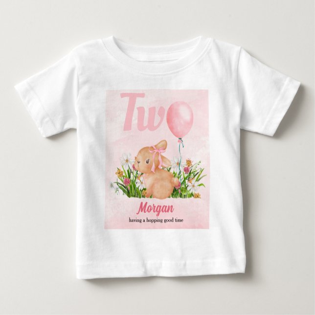Söt Kanin Fyller Två Rosa Flicka 2-års Födelsedag T Shirt (Framsida)