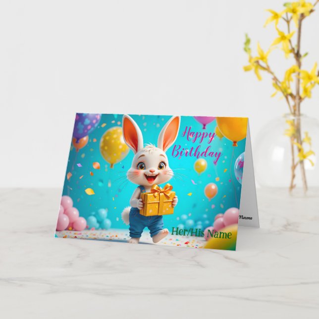 Söt kanin Glad födelsedag  Kort (Gul blomma)