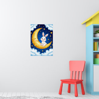 Söt Kanin Gyllene Halvmåne 🐰🌙Barnkammardekoratio Poster