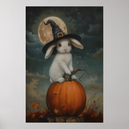 Söt kanin häxa på pumpa konst tryckbar, Hallowe Poster