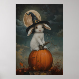 Söt kanin häxa på pumpa konst tryckbar, Hallowe Poster