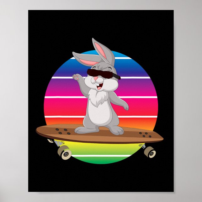 Söt kanin hoppas skateboard regnbåge skater poster (Framsidan)