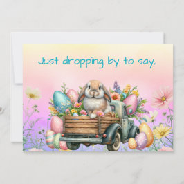 Söt kanin i blomma och äggfylld lastbil påsk julkort