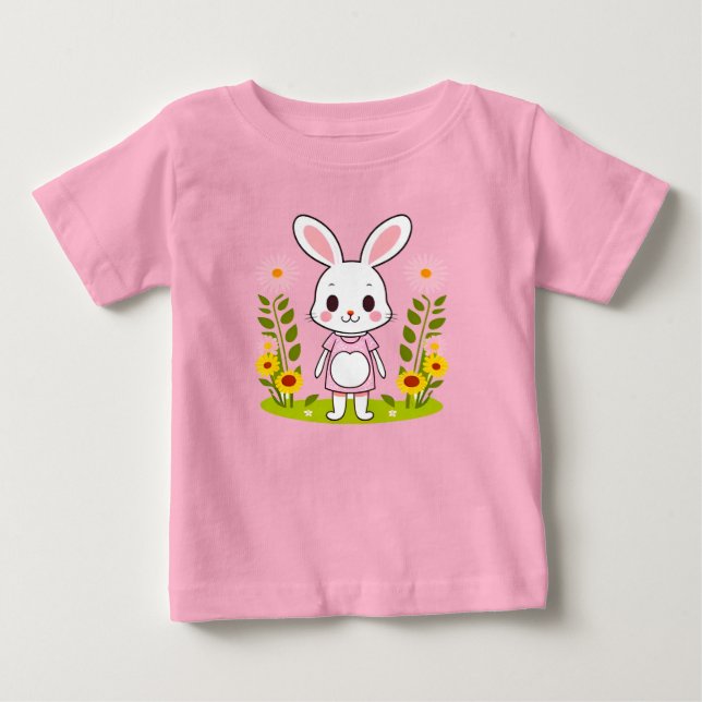 Söt kanin i klänning omgiven av blommor t shirt (Framsida)