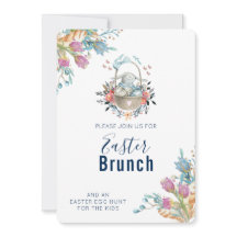 Söt kanin i korg & tulpanblommor Påskbrunch