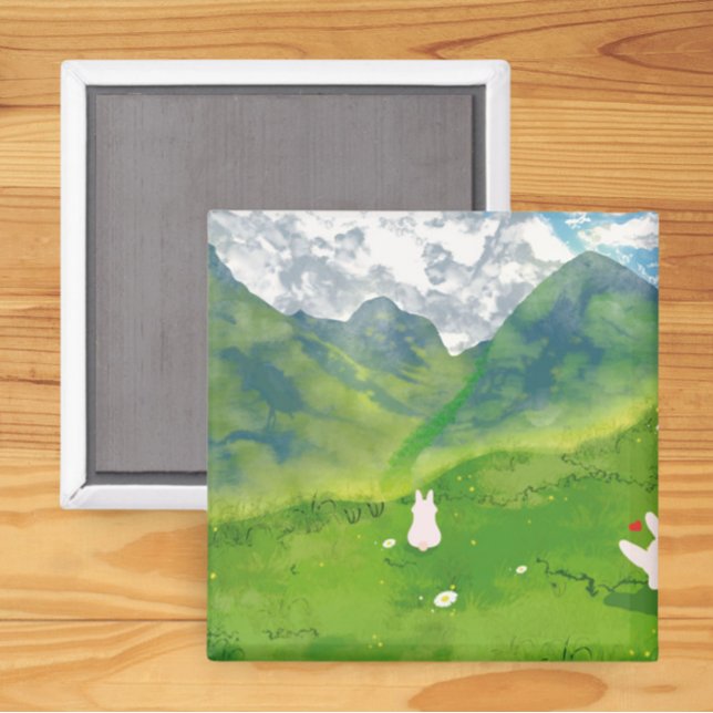 Söt kanin i Mountain View Square Magnet (Skapare uppladdad)