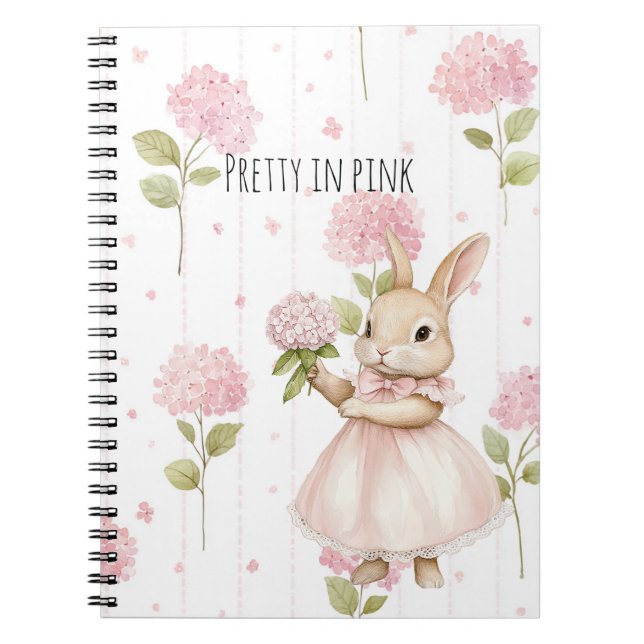 Söt kanin i rosa blommor anteckningsbok (Framsidan)