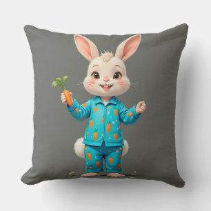 Söt kanin iklädd pyjamas som håller en morot kudde