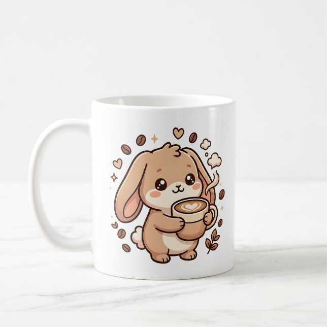 Söt Kanin Kaffe Mugg Latte Hjärta (Vänster)