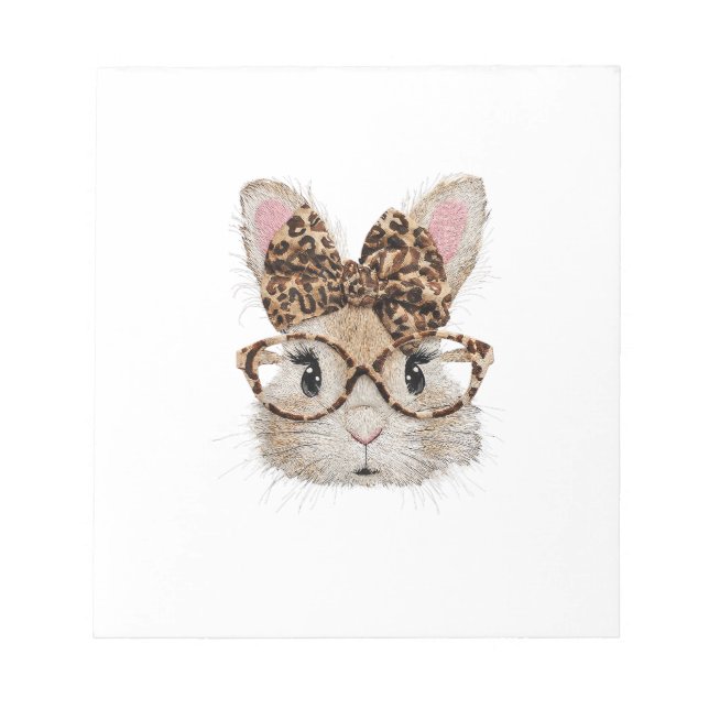 Söt kanin kanin ansikte leopard coquette båge glas anteckningsblock (Framsida)