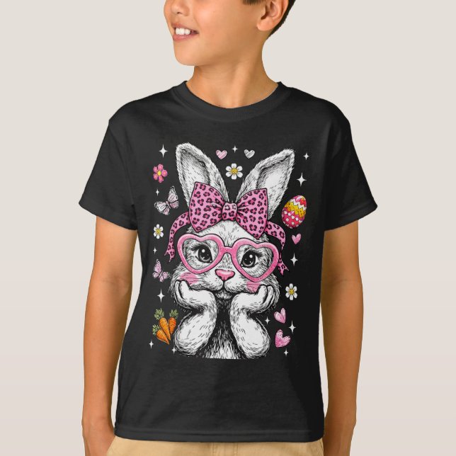 Söt kanin kanin ansikte leopard coquette båge påsk t shirt (Framsida)