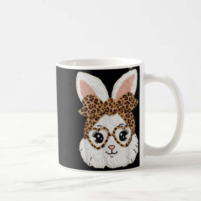 Söt kanin kanin ansikte leopard glas flicka glad p kaffemugg (Höger)