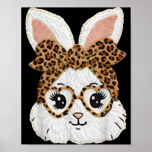 Söt kanin kanin ansikte leopard glas flicka glad p poster