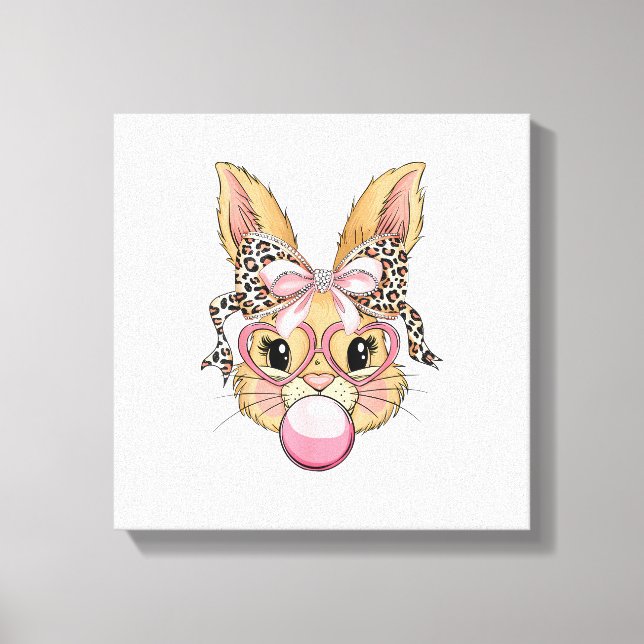 Söt kanin kanin ansikte leopard glasögon flicka gl canvastryck (Framsida)