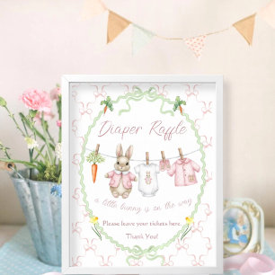 Söt kanin klädstreck Baby Shower blöja lotteri sky Poster