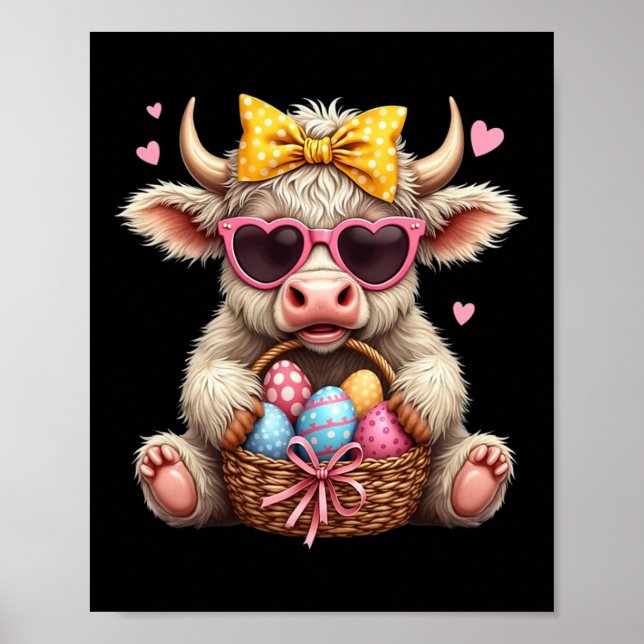 Söt Kanin Ko Retro Bonde Västerländsk Påskdag  Poster (Framsidan)