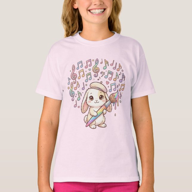 Söt Kanin Konstnär Barn T-Shirt – Musik & Måleri  (Framsida)