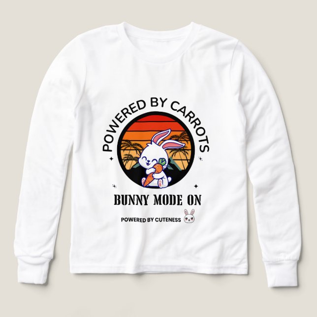 Söt Kanin Kramar Morot Retro Solnedgång T-Shirt  (Design framsida)