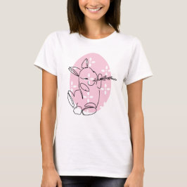 Söt Kanin Linje Konst Rosa Ägg Vår T Shirt