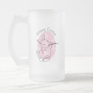 Söt kanin linjekonst Rosa ägg Vår Frostat Ölglas