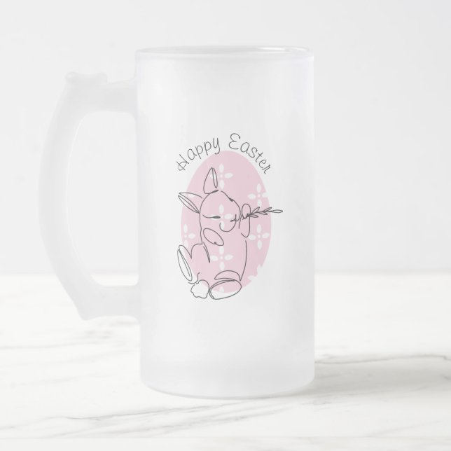 Söt kanin linjekonst Rosa ägg Vår   Frostat Ölglas (Vänster)